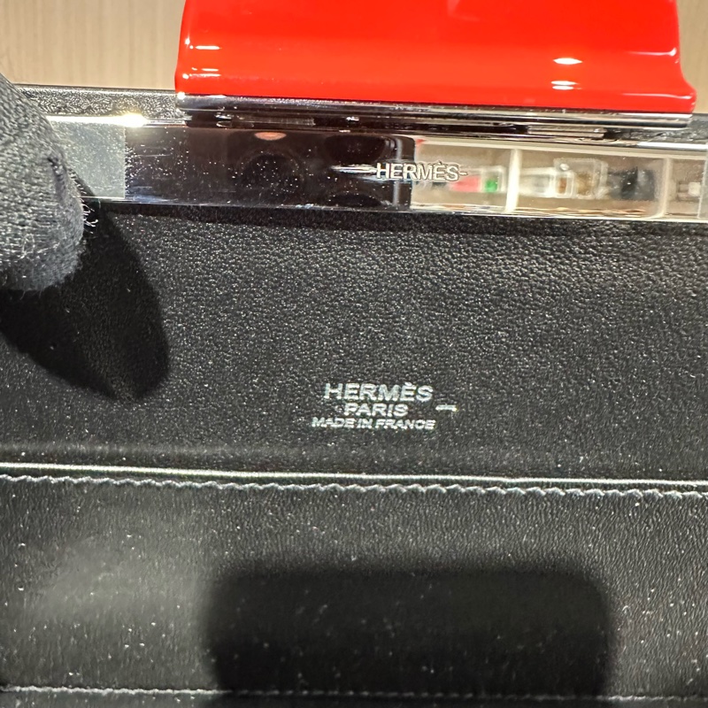 HERMES愛馬仕 Space Malice銀扣小牛皮 手提單肩包 黑色拼紅色-5