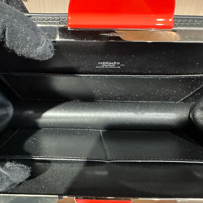 HERMES愛馬仕 Space Malice銀扣小牛皮 手提單肩包 黑色拼紅色-6