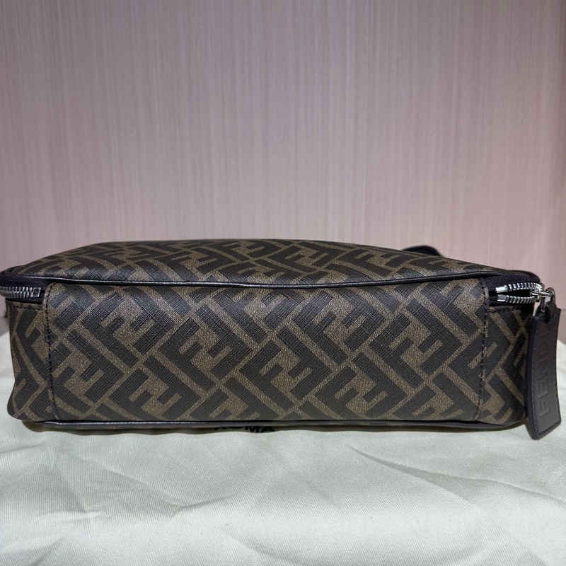 FENDI芬迪 老花拉鍊式方形 大號 洗漱包 化妝包黑灰色-5