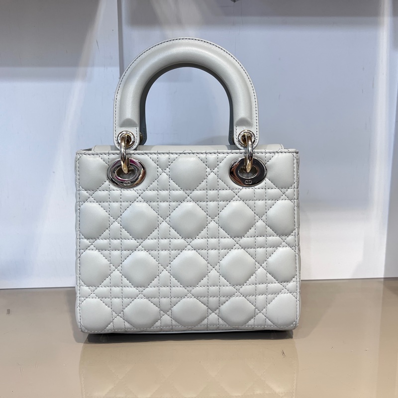 Dior 灰羊皮騰格Lady Dior小號淡金釦手提肩斜背包-1