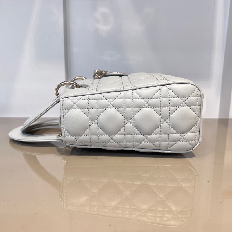 Dior 灰羊皮騰格Lady Dior小號淡金釦手提肩斜背包-3