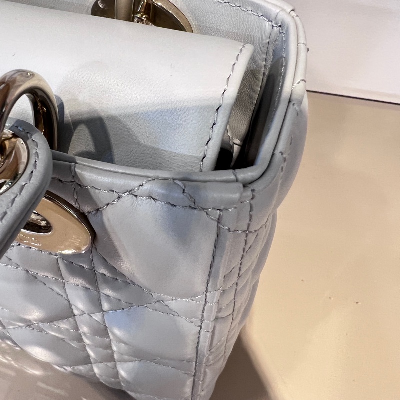 Dior 灰羊皮騰格Lady Dior小號淡金釦手提肩斜背包-12