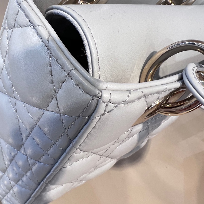 Dior 灰羊皮騰格Lady Dior小號淡金釦手提肩斜背包-14