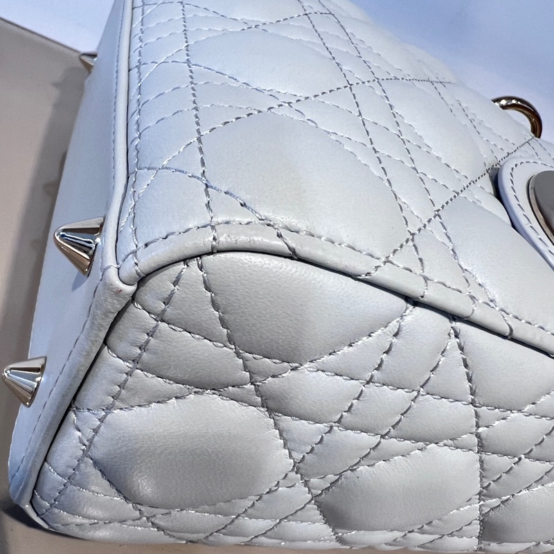 Dior 灰羊皮騰格Lady Dior小號淡金釦手提肩斜背包-24