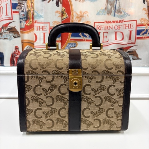 Celine 收藏品級 馬車老花手提化妝箱 棕色 真皮 思琳 手提包