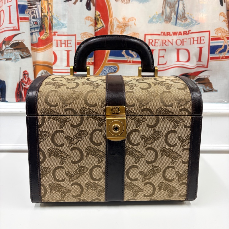 Celine 收藏品級 馬車老花手提化妝箱 棕色 真皮 思琳 手提包-0