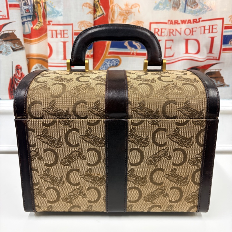Celine 收藏品級 馬車老花手提化妝箱 棕色 真皮 思琳 手提包-3