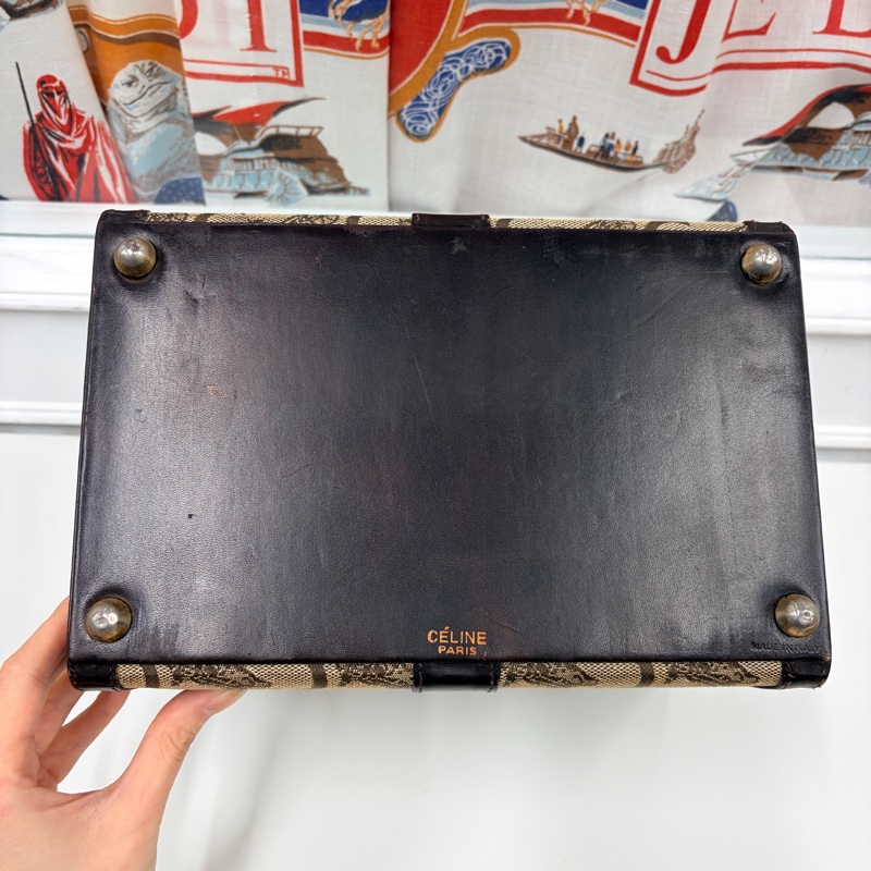 Celine 收藏品級 馬車老花手提化妝箱 棕色 真皮 思琳 手提包-9