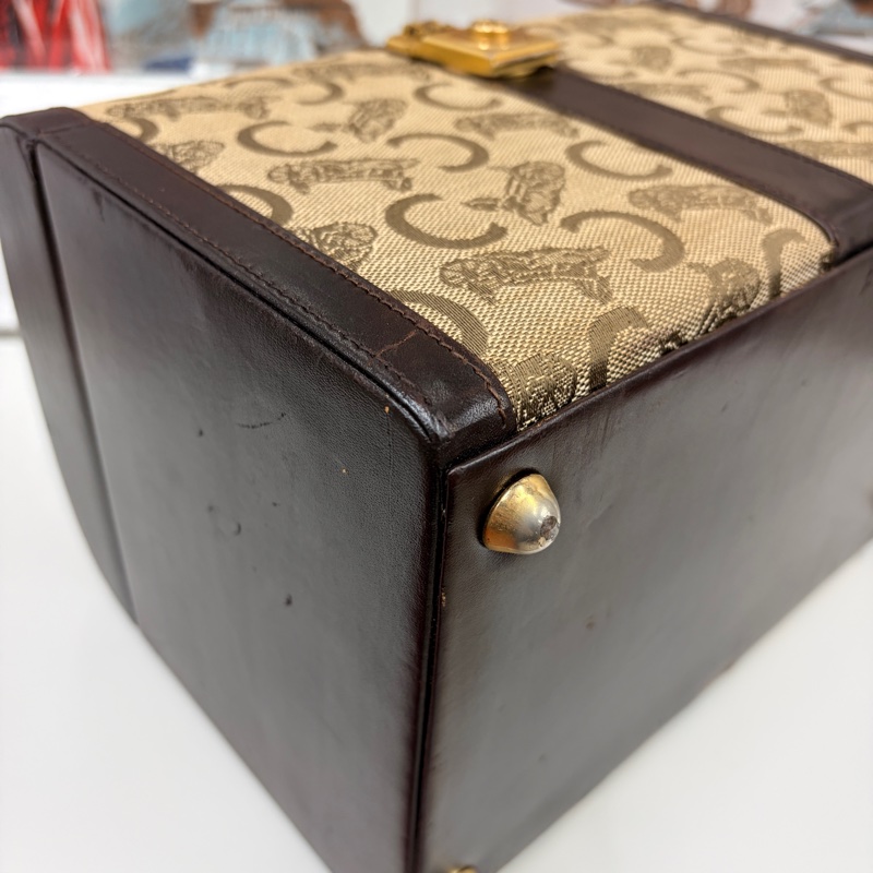 Celine 收藏品級 馬車老花手提化妝箱 棕色 真皮 思琳 手提包-11