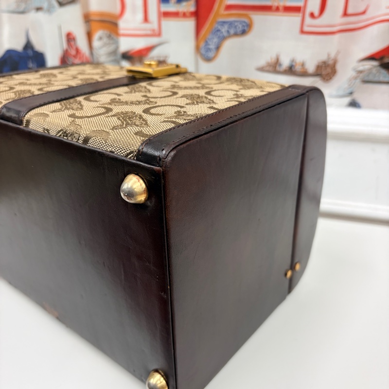 Celine 收藏品級 馬車老花手提化妝箱 棕色 真皮 思琳 手提包-12