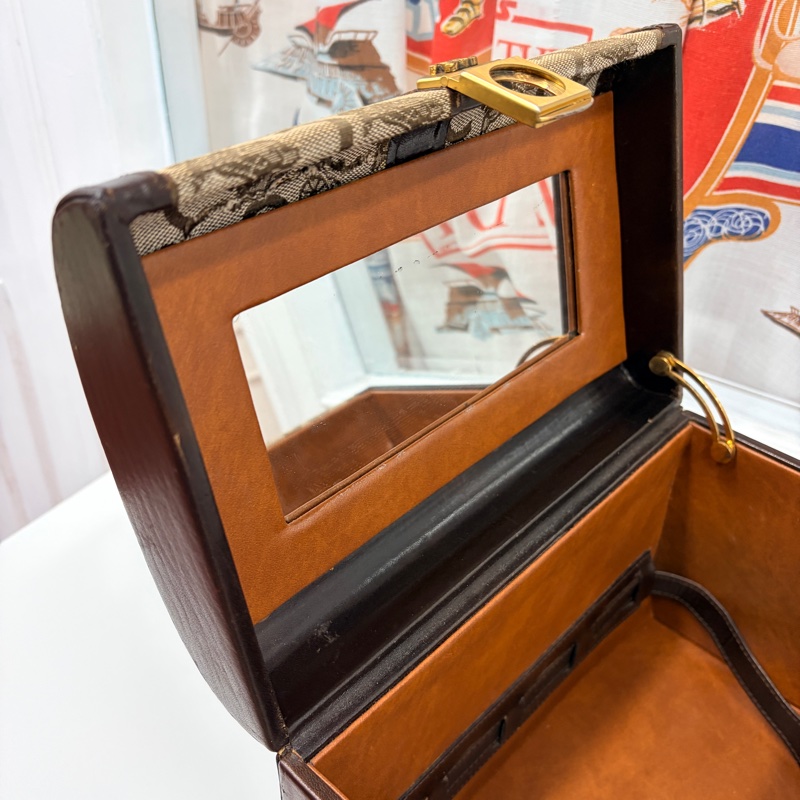 Celine 收藏品級 馬車老花手提化妝箱 棕色 真皮 思琳 手提包-15