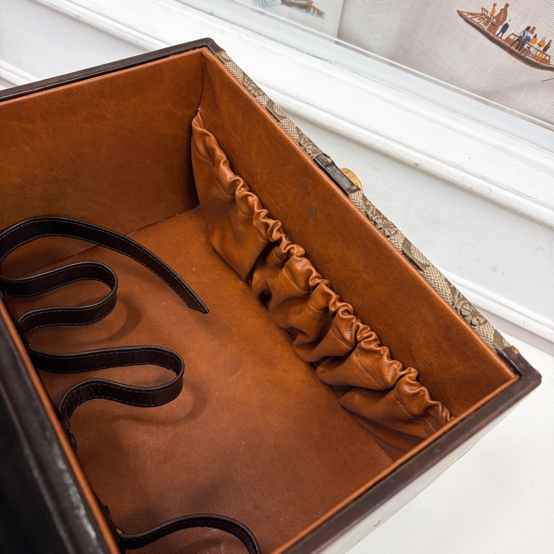 Celine 收藏品級 馬車老花手提化妝箱 棕色 真皮 思琳 手提包-19