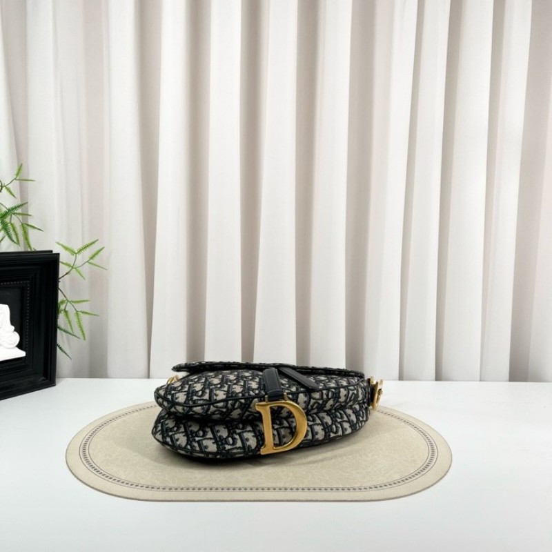 sh smd zzz DIOR迪奧 Saddle 老花滿印Oblique刺繡 藍色手提腋下馬鞍包 時尚百搭-10