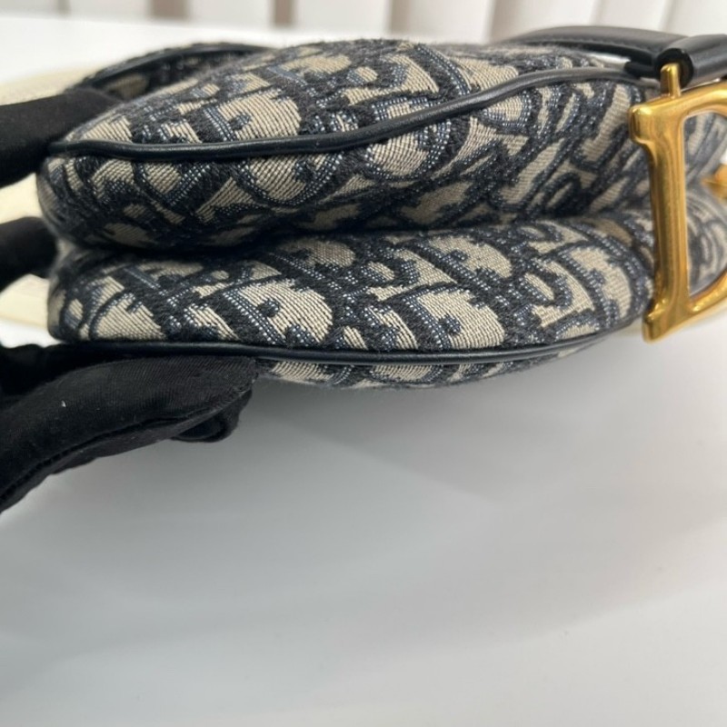 sh smd zzz DIOR迪奧 Saddle 老花滿印Oblique刺繡 藍色手提腋下馬鞍包 時尚百搭-14