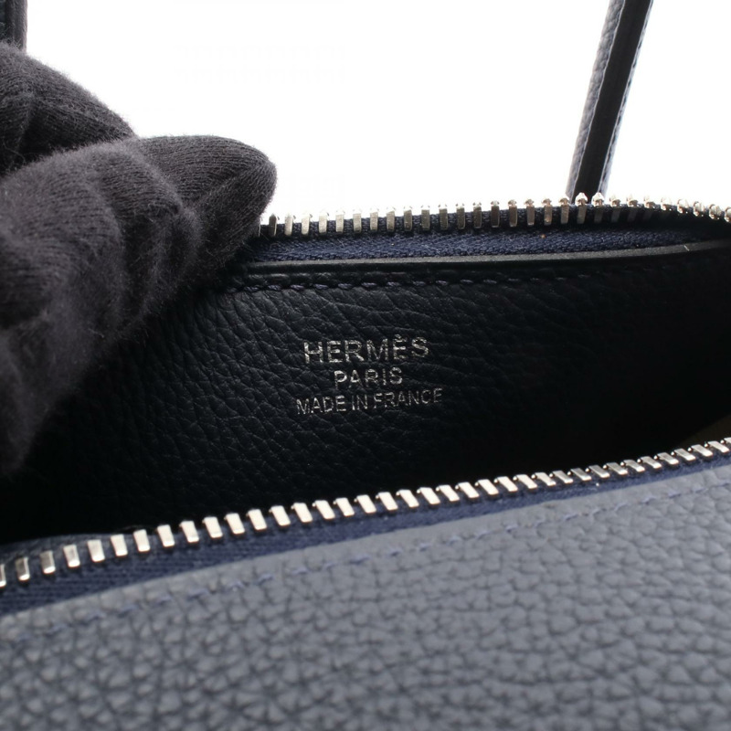 愛馬仕 Warago Cabin 35 單肩手提包 C 070970CK Togo 皮革 藍色 銀色-3