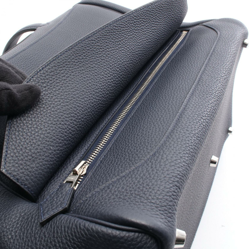 愛馬仕 Warago Cabin 35 單肩手提包 C 070970CK Togo 皮革 藍色 銀色-6