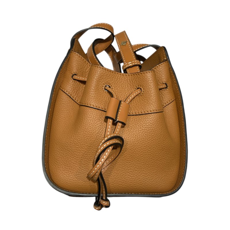 LOEWE羅威 061845 Mini Hammock抽繩吊床包 皮革 焦糖色 金扣-3