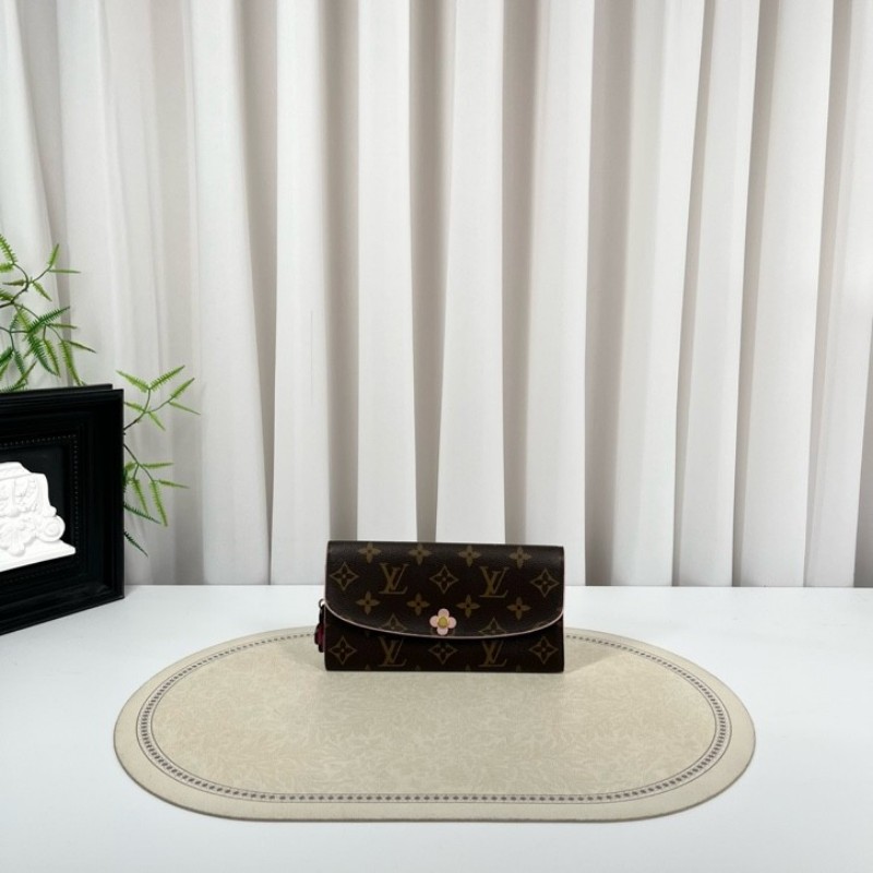 LV路易威登 經典老花logo小花長款錢包 玫紅色內裡 配小花裝飾 內裡卡位多 有隔層 容量大-5