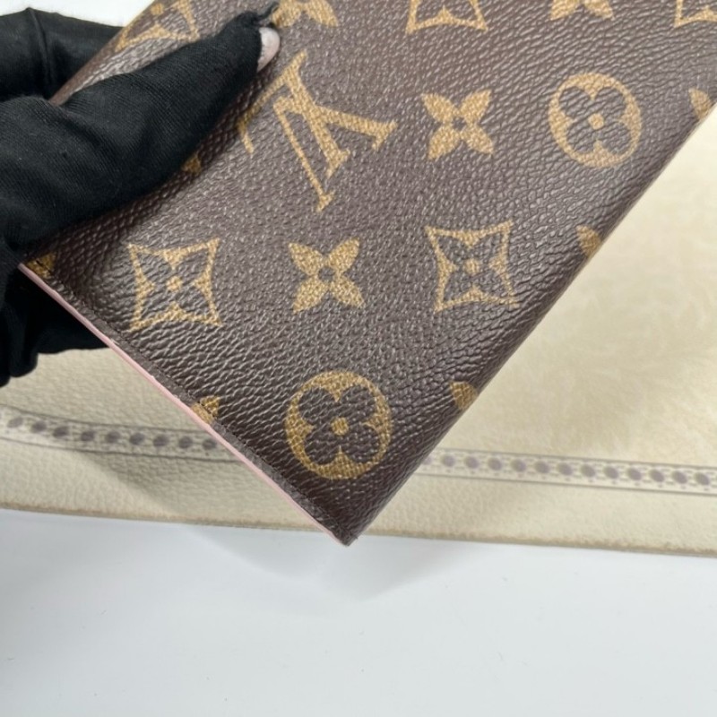 LV路易威登 經典老花logo小花長款錢包 玫紅色內裡 配小花裝飾 內裡卡位多 有隔層 容量大-8