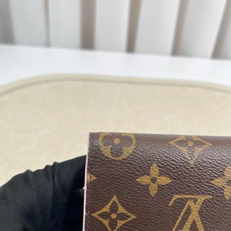 LV路易威登 經典老花logo小花長款錢包 玫紅色內裡 配小花裝飾 內裡卡位多 有隔層 容量大-14