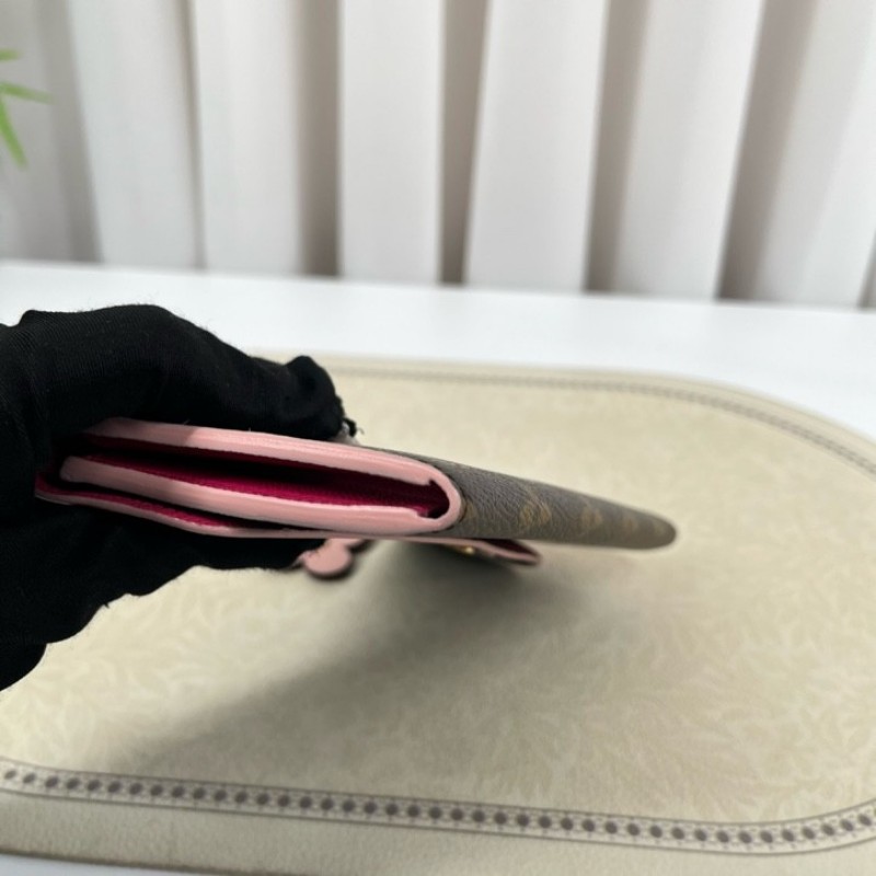 LV路易威登 經典老花logo小花長款錢包 玫紅色內裡 配小花裝飾 內裡卡位多 有隔層 容量大-18