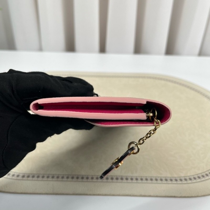 LV路易威登 經典老花logo小花長款錢包 玫紅色內裡 配小花裝飾 內裡卡位多 有隔層 容量大-20