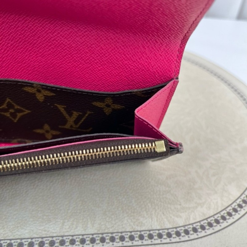 LV路易威登 經典老花logo小花長款錢包 玫紅色內裡 配小花裝飾 內裡卡位多 有隔層 容量大-24