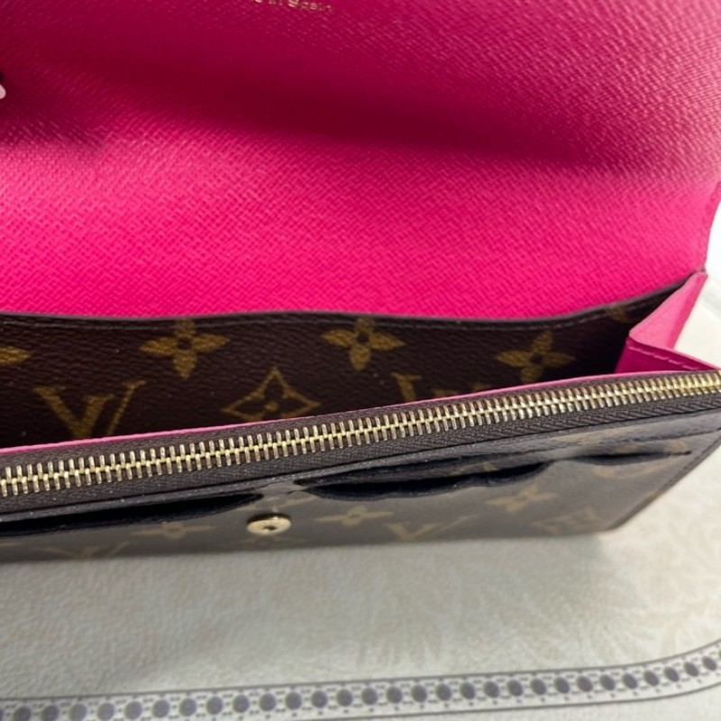 LV路易威登 經典老花logo小花長款錢包 玫紅色內裡 配小花裝飾 內裡卡位多 有隔層 容量大-25