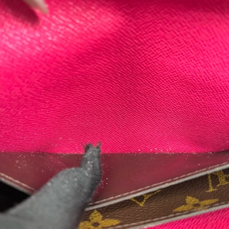 LV路易威登 經典老花logo小花長款錢包 玫紅色內裡 配小花裝飾 內裡卡位多 有隔層 容量大-27