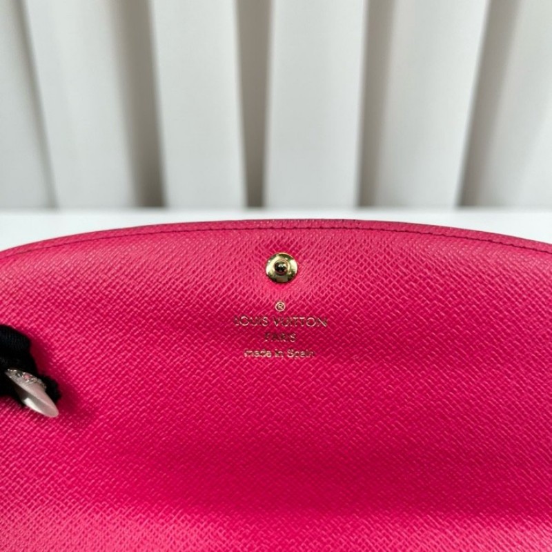 LV路易威登 經典老花logo小花長款錢包 玫紅色內裡 配小花裝飾 內裡卡位多 有隔層 容量大-28