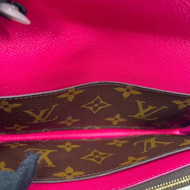 LV路易威登 經典老花logo小花長款錢包 玫紅色內裡 配小花裝飾 內裡卡位多 有隔層 容量大-30