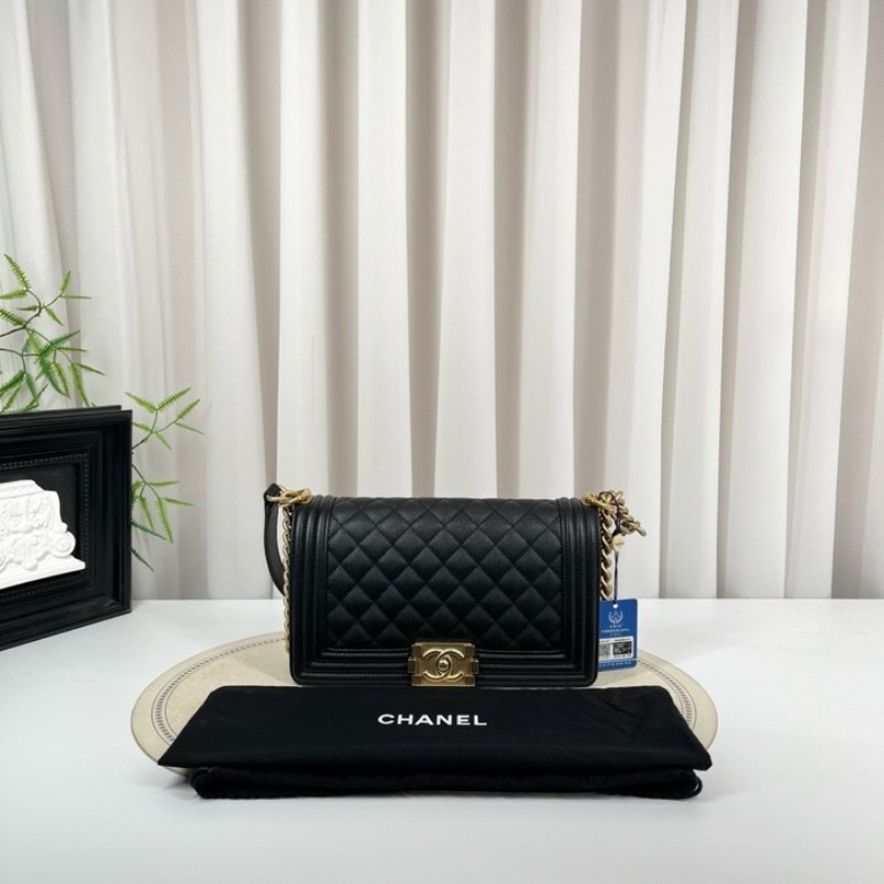 CHANEL香奈儿 晶片款 LEBOY 黑色金扣菱格翻蓋包 單肩斜挎包 內裡整潔 容量剛好-0