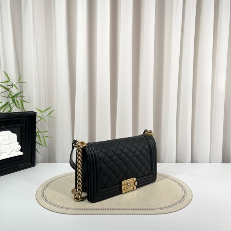 CHANEL香奈儿 晶片款 LEBOY 黑色金扣菱格翻蓋包 單肩斜挎包 內裡整潔 容量剛好-1
