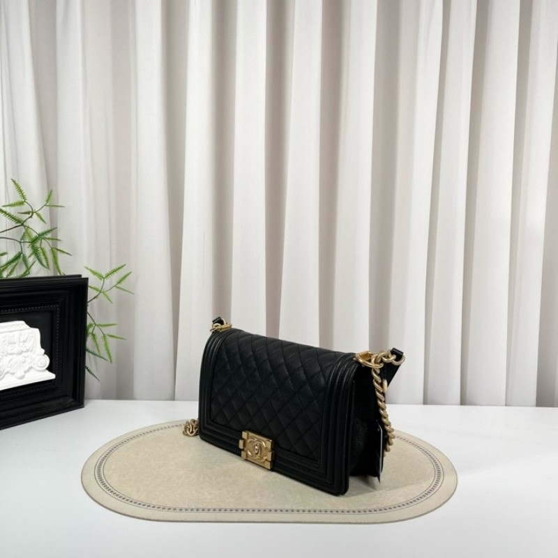 CHANEL香奈儿 晶片款 LEBOY 黑色金扣菱格翻蓋包 單肩斜挎包 內裡整潔 容量剛好-2