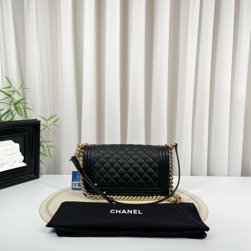 CHANEL香奈儿 晶片款 LEBOY 黑色金扣菱格翻蓋包 單肩斜挎包 內裡整潔 容量剛好-4