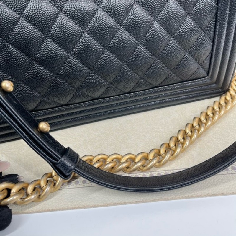 CHANEL香奈儿 晶片款 LEBOY 黑色金扣菱格翻蓋包 單肩斜挎包 內裡整潔 容量剛好-30