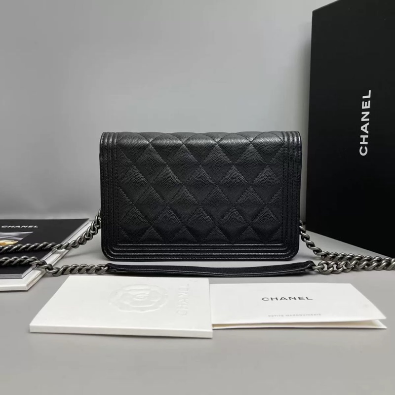 Chanel香奈兒 leboy黑銀牛皮荔枝紋woc 芯片款-1