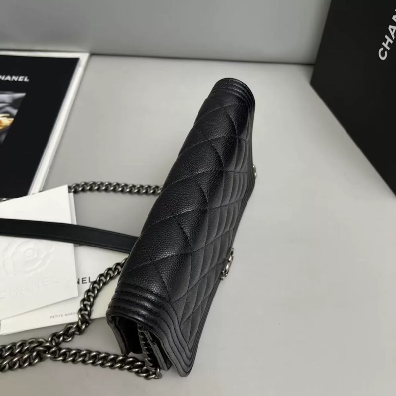 Chanel香奈兒 leboy黑銀牛皮荔枝紋woc 芯片款-3