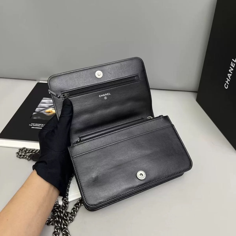 Chanel香奈兒 leboy黑銀牛皮荔枝紋woc 芯片款-4