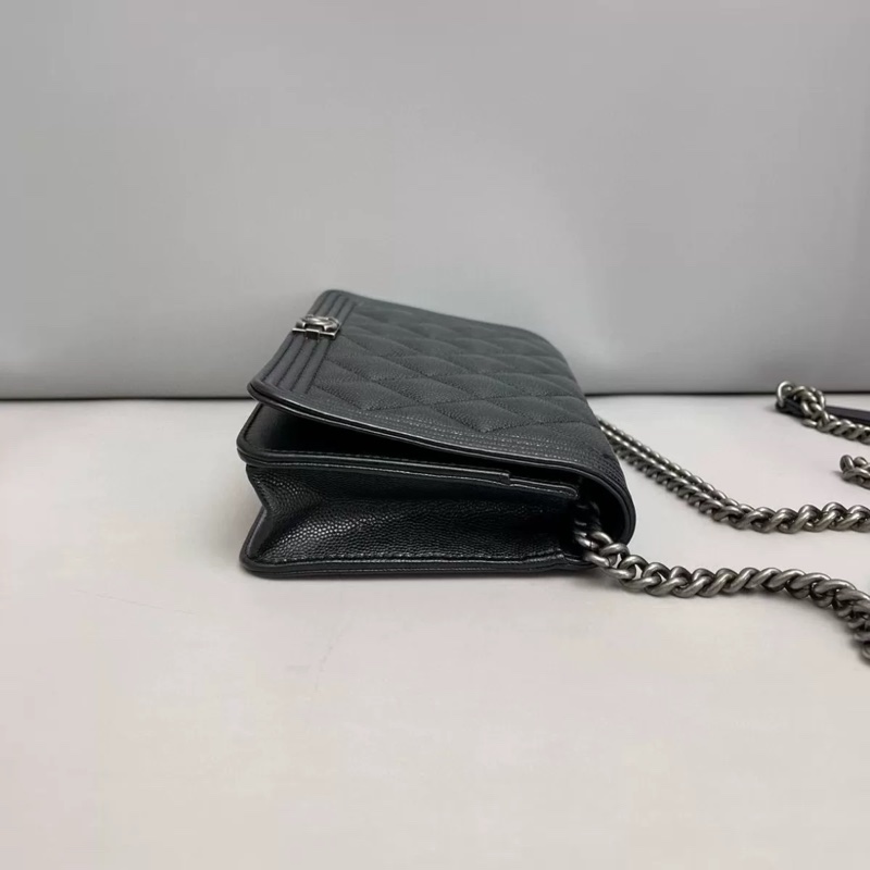 Chanel香奈兒 leboy黑銀牛皮荔枝紋woc 芯片款-5