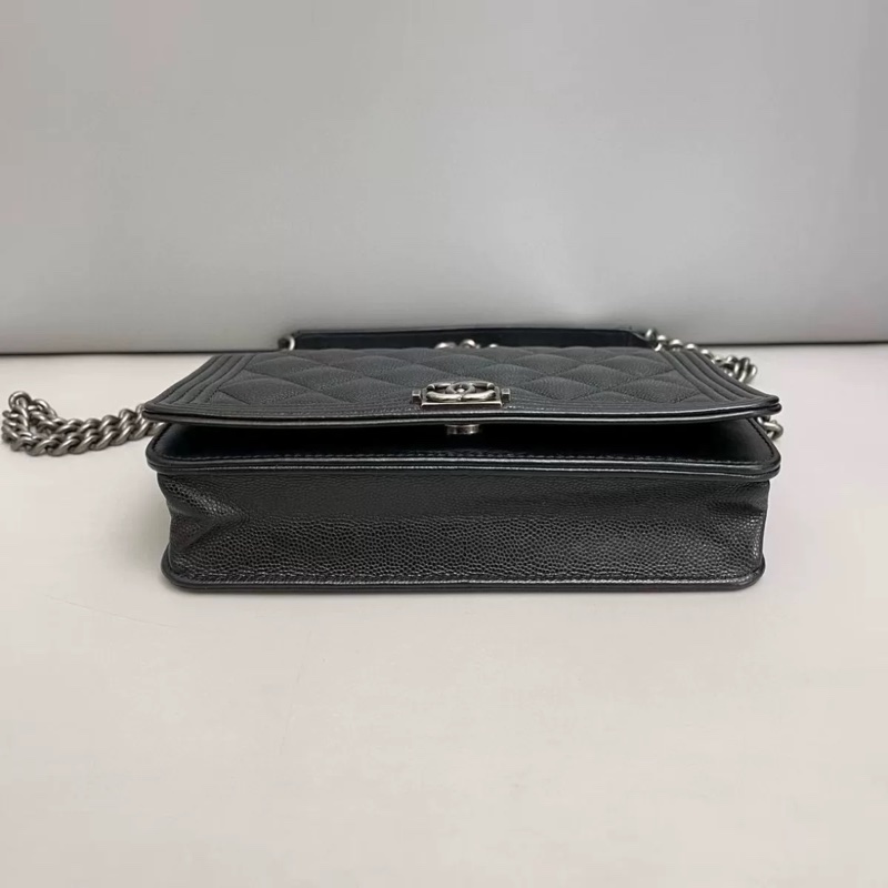 Chanel香奈兒 leboy黑銀牛皮荔枝紋woc 芯片款-6