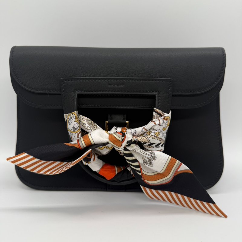 HERMES MINI HALZAN黑色配金釦手提肩背包#K刻-1