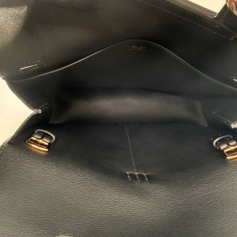 HERMES MINI HALZAN黑色配金釦手提肩背包#K刻-12