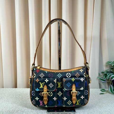 ZZZ LV路易威登黑三彩劍橋腋下包 棕色皮質肩帶 金色五金 雙扣設計四季通搭 單肩包手提包