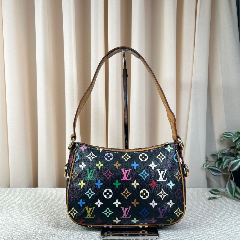 ZZZ LV路易威登黑三彩劍橋腋下包 棕色皮質肩帶 金色五金 雙扣設計四季通搭 單肩包手提包-3