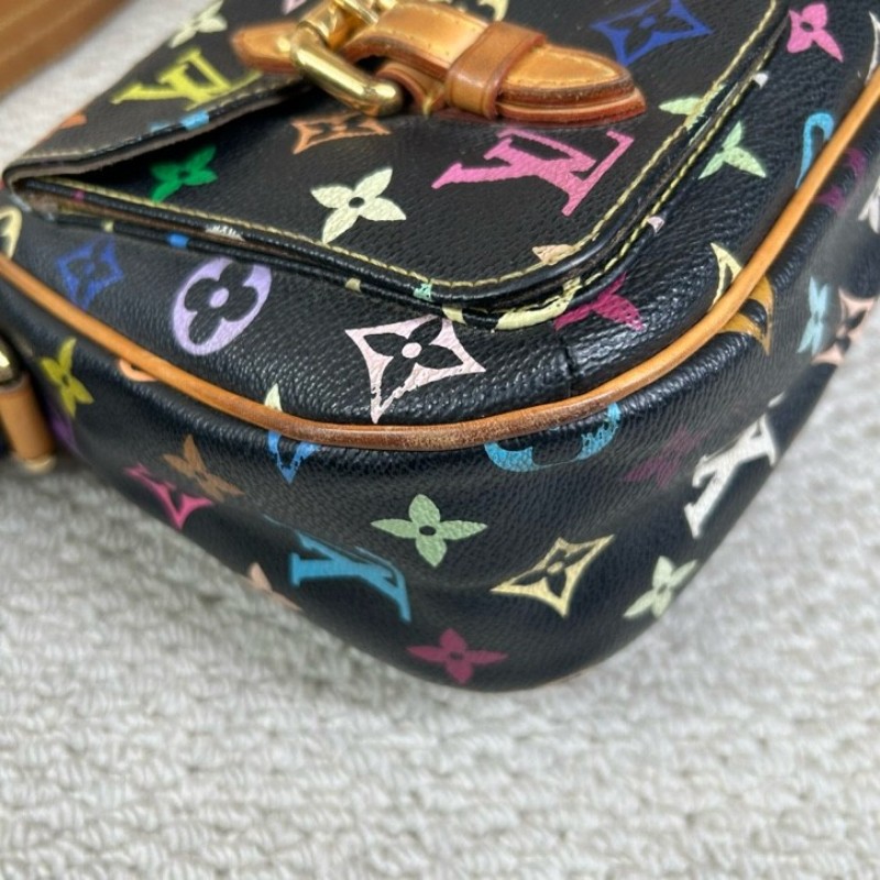 ZZZ LV路易威登黑三彩劍橋腋下包 棕色皮質肩帶 金色五金 雙扣設計四季通搭 單肩包手提包-17