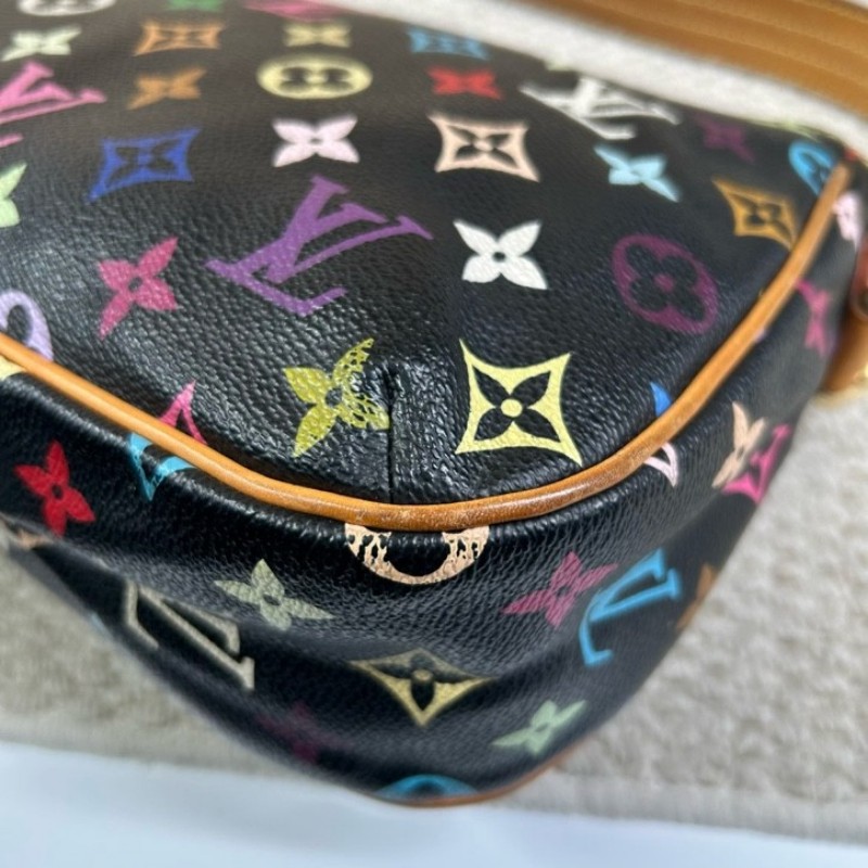 ZZZ LV路易威登黑三彩劍橋腋下包 棕色皮質肩帶 金色五金 雙扣設計四季通搭 單肩包手提包-18