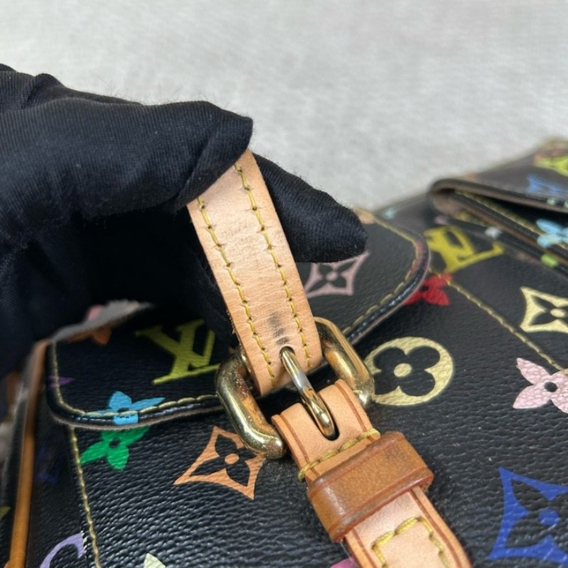 ZZZ LV路易威登黑三彩劍橋腋下包 棕色皮質肩帶 金色五金 雙扣設計四季通搭 單肩包手提包-24