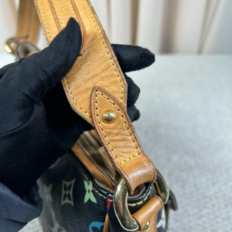 ZZZ LV路易威登黑三彩劍橋腋下包 棕色皮質肩帶 金色五金 雙扣設計四季通搭 單肩包手提包-25