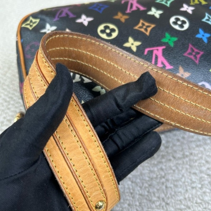 ZZZ LV路易威登黑三彩劍橋腋下包 棕色皮質肩帶 金色五金 雙扣設計四季通搭 單肩包手提包-27